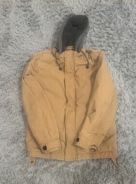 American Eagle Canvas Jacket Mens Medium Brown Hooded Coat Zip Lined Utility